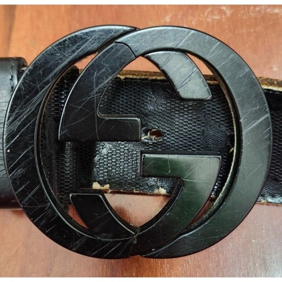 Gucci Black Shiny Imprime Belt With Black Interlinking GG Buckle - Picture 11 of 16